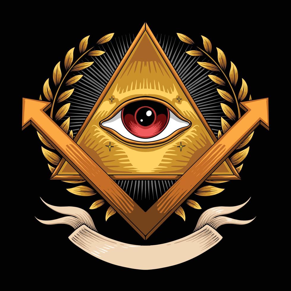 oeil illuminati avec logo triangle premium vecteur