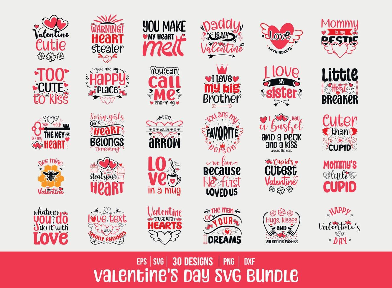 conception de t-shirt de typographie de la saint-valentin. ensemble de conception svg saint valentin vecteur