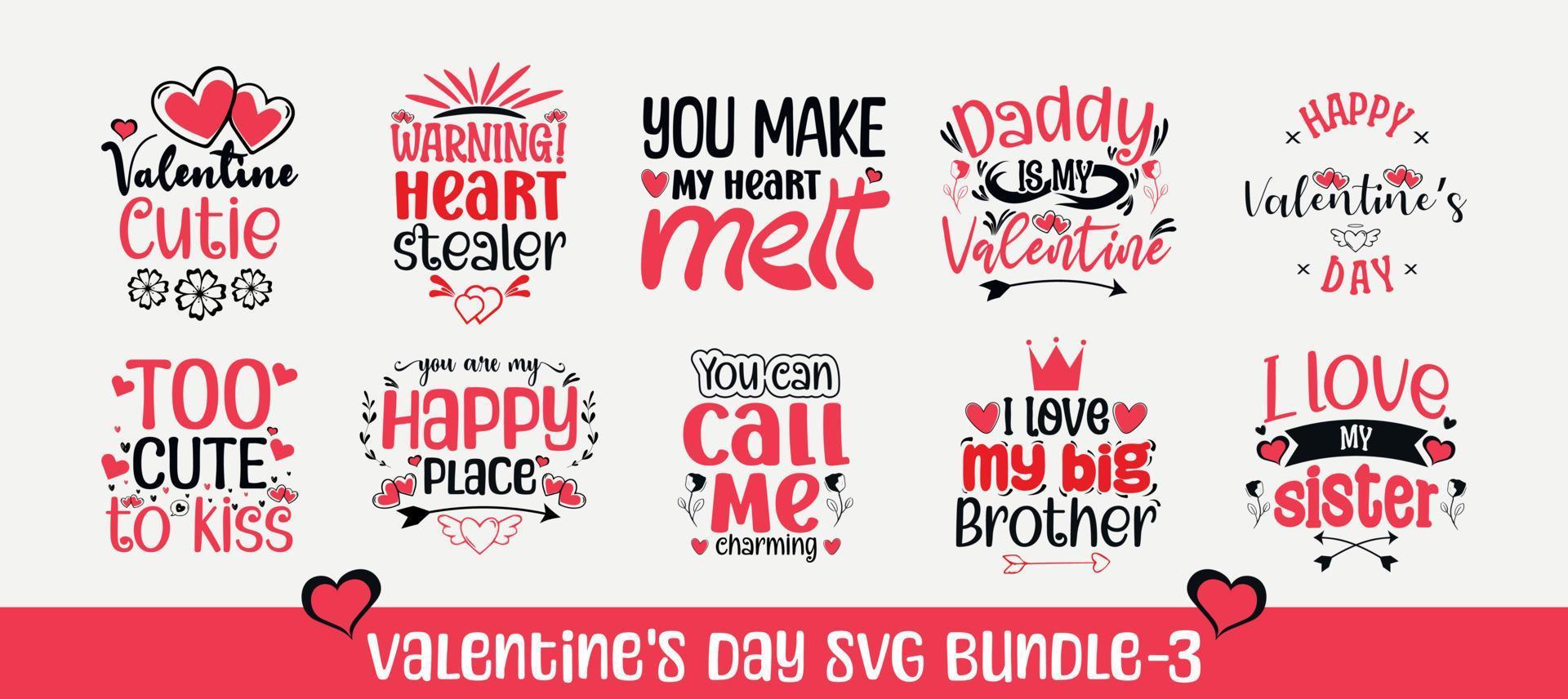 lot de svg de la saint valentin. lot de devis de conception de t-shirt saint valentin vecteur