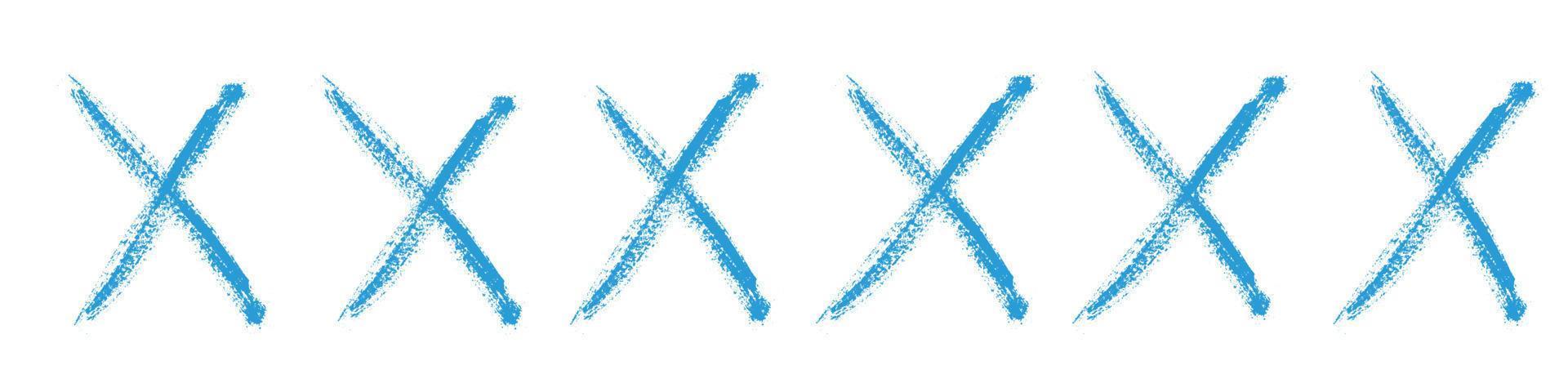 signe x bleu doodle de style de dessin à la main. marque de graffiti, pinceau de typographie. illustration vectorielle isolée vecteur