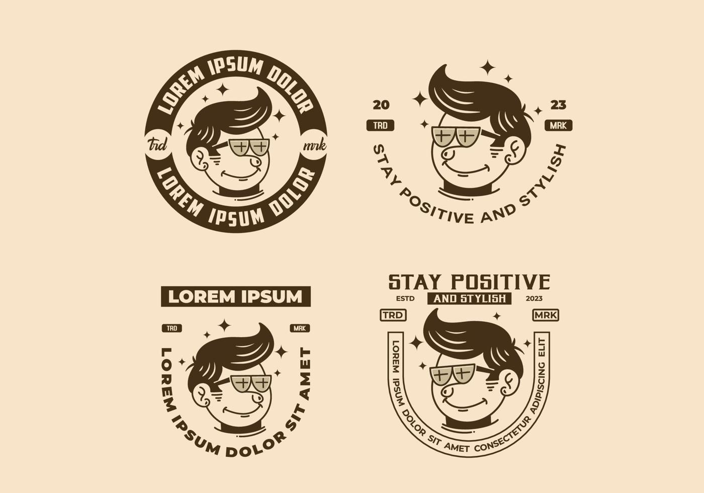 illustration d'un homme drôle de visage avec des cheveux rétro portant des lunettes vecteur