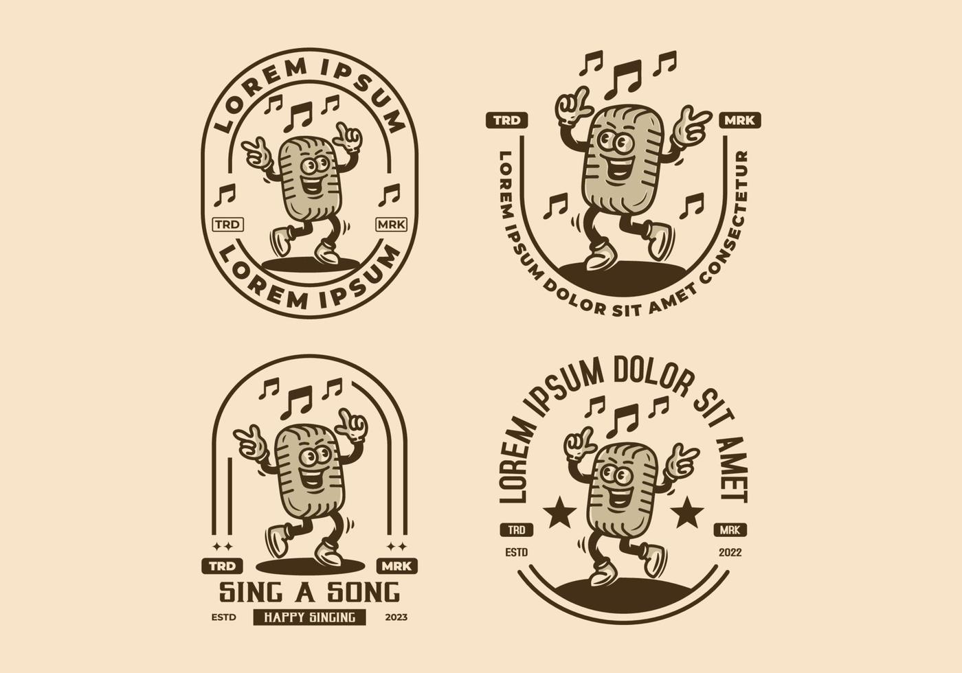 insigne d'illustration de personnage de mascotte de microphone chantant vecteur