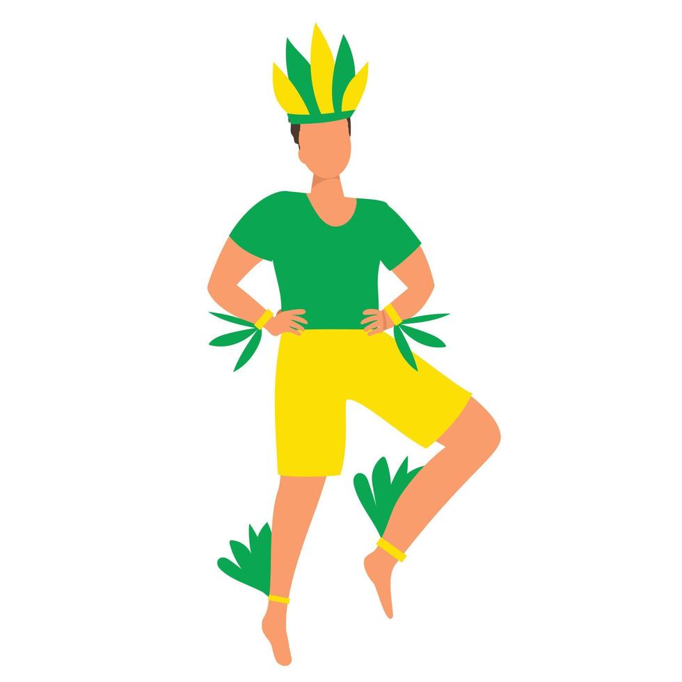 homme européen dansant en costume de carnaval avec des plumes sur le festival. illustration vectorielle. vecteur