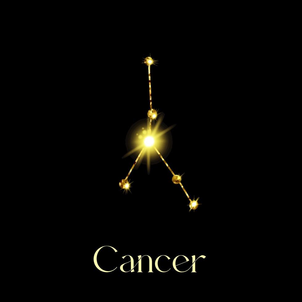 horoscope cancer constellations du signe du zodiaque à partir d'une texture dorée sur fond noir vecteur