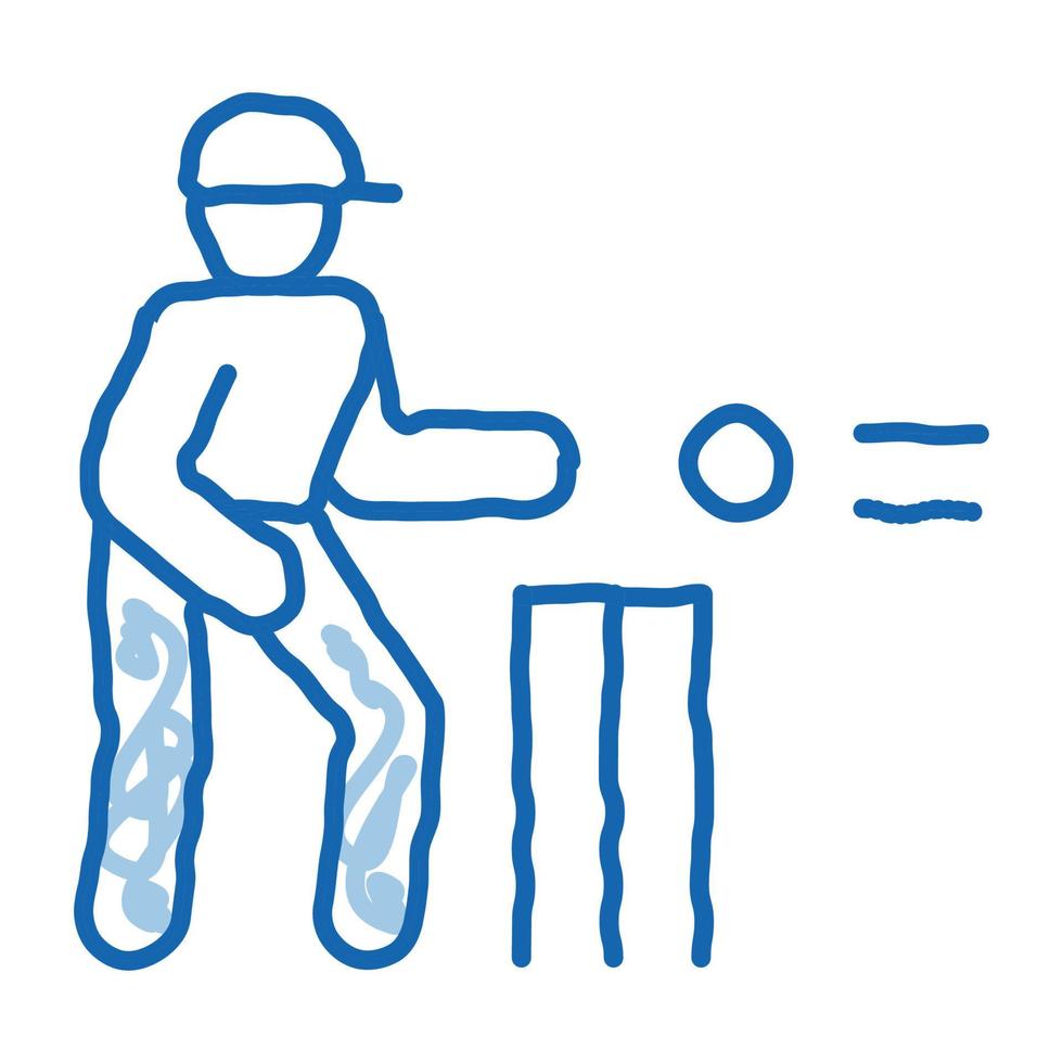 joueur de cricket lançant une balle doodle icône illustration dessinée à la main vecteur