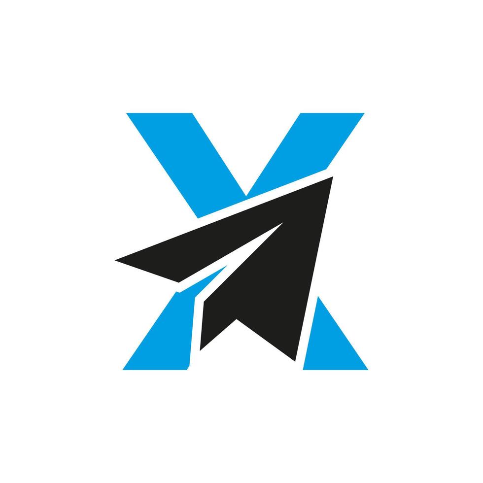concept de logo de voyage lettre x avec modèle vectoriel d'icône d'avion en papier