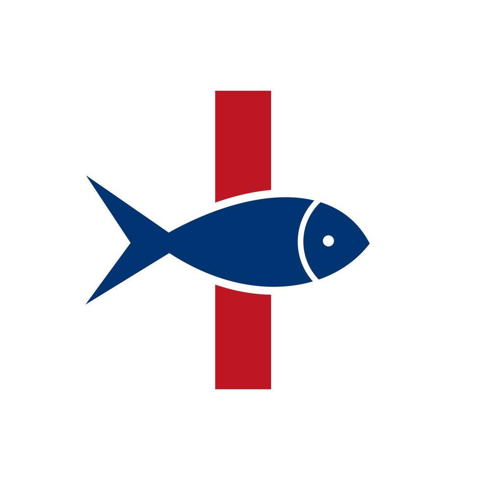 logo de poisson lettre i, modèle vectoriel de logo océanique