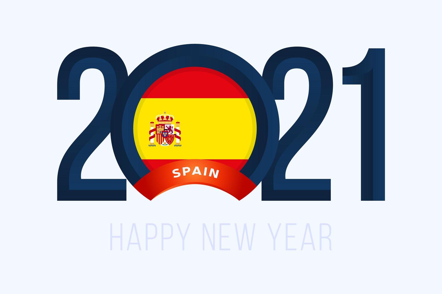 typographie du nouvel an 2021 avec drapeau espagne vecteur