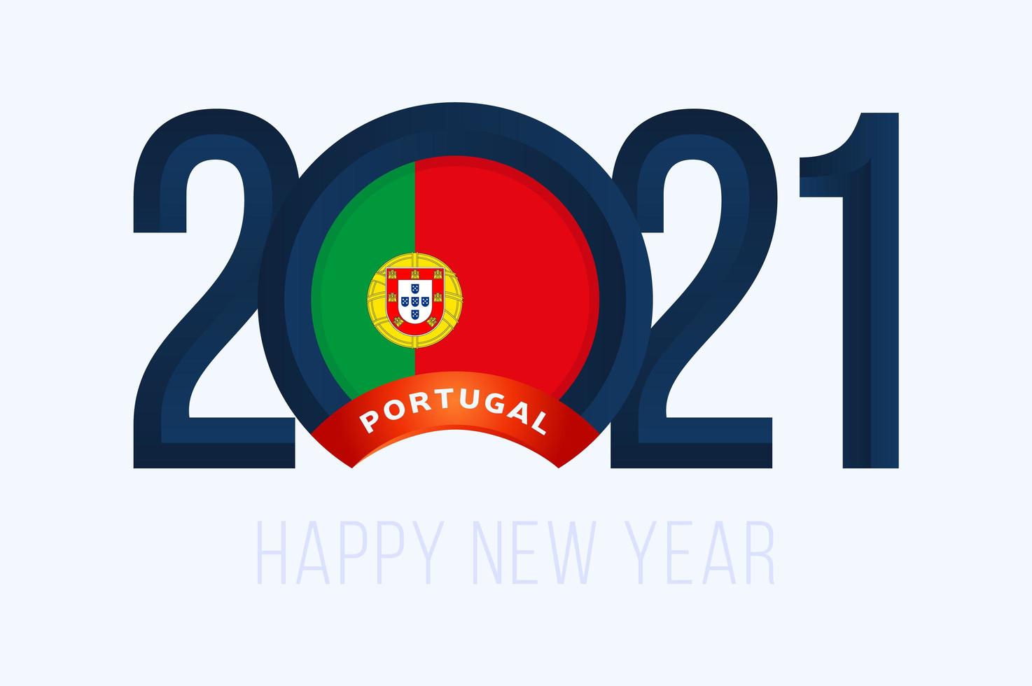 typographie du nouvel an 2021 avec le drapeau du portugal vecteur