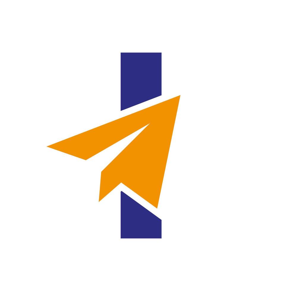 concept de logo de voyage lettre i avec modèle vectoriel d'icône d'avion en papier