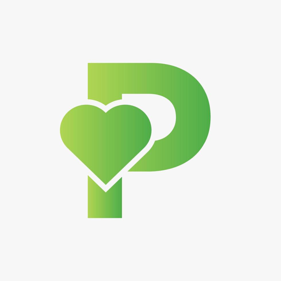 lettre p symbole d'amour et modèle vectoriel de concept d'icône de coeur