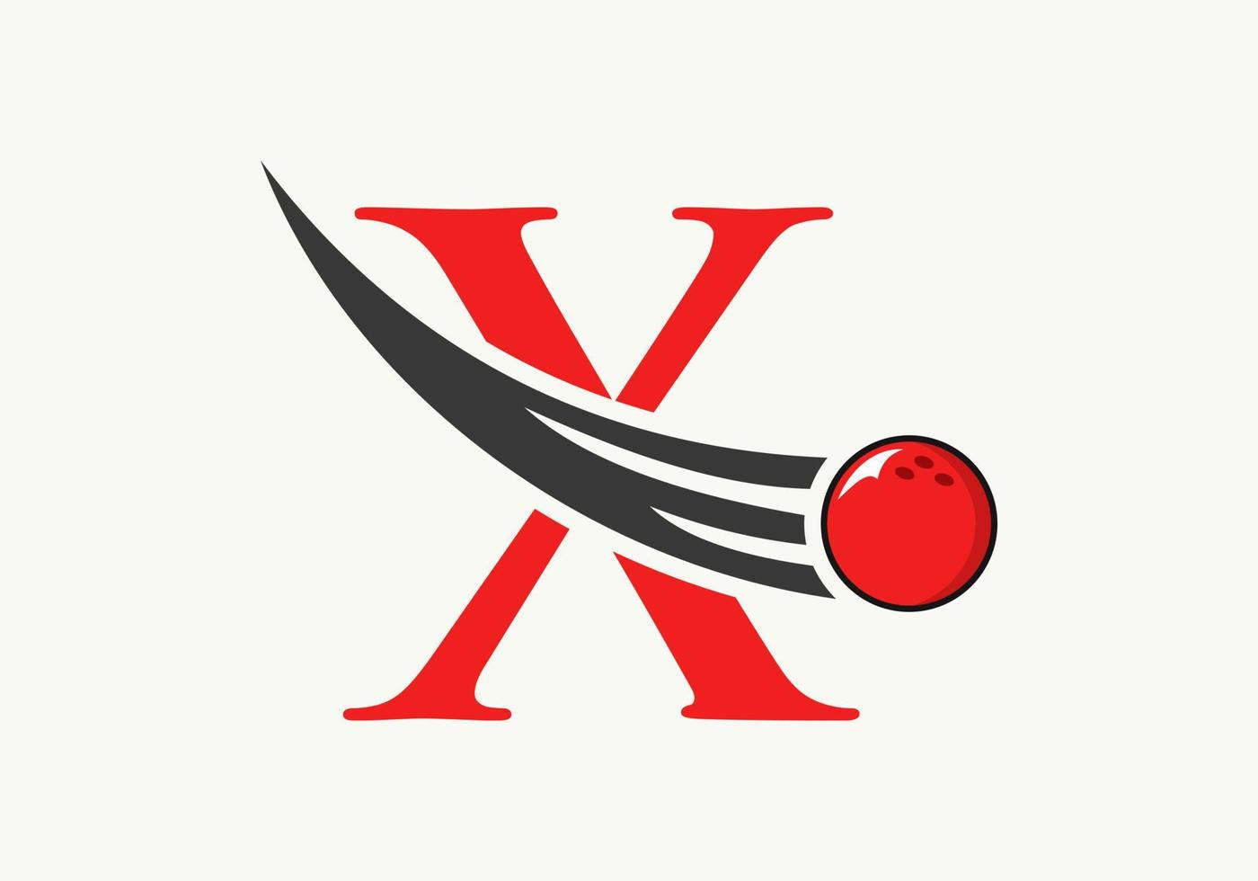 lettre x logo de bowling. symbole de boule de bowling avec modèle de vecteur de boule en mouvement