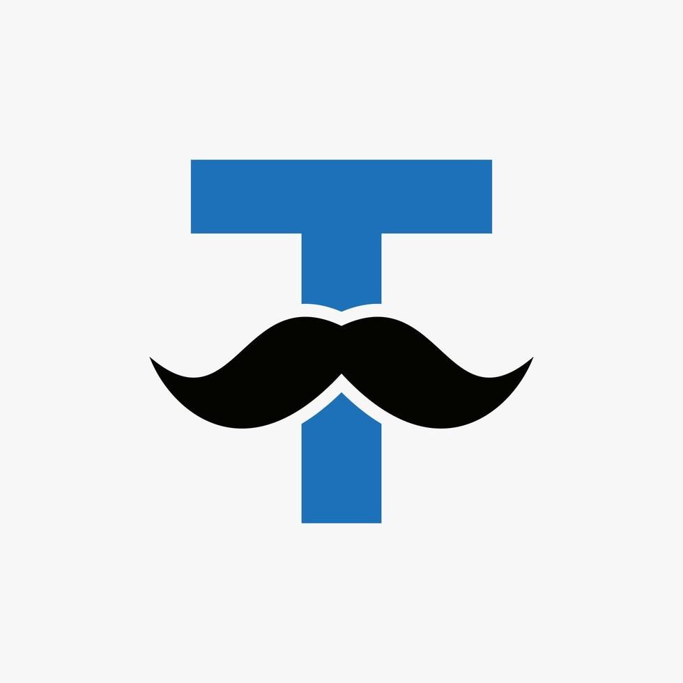 création de logo de salon de coiffure lettre t. logotype de coiffeur pour le style de moustache et le symbole de la mode vecteur