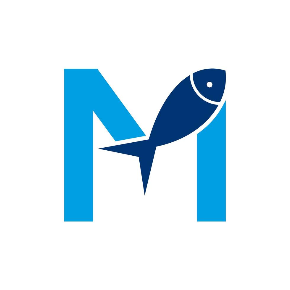 logo de poisson lettre m, modèle vectoriel de logo océanique