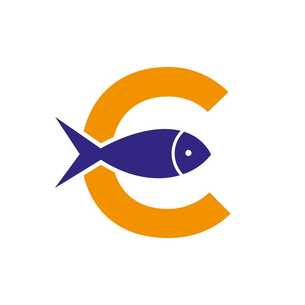 logo de poisson lettre c, modèle vectoriel de logo océanique