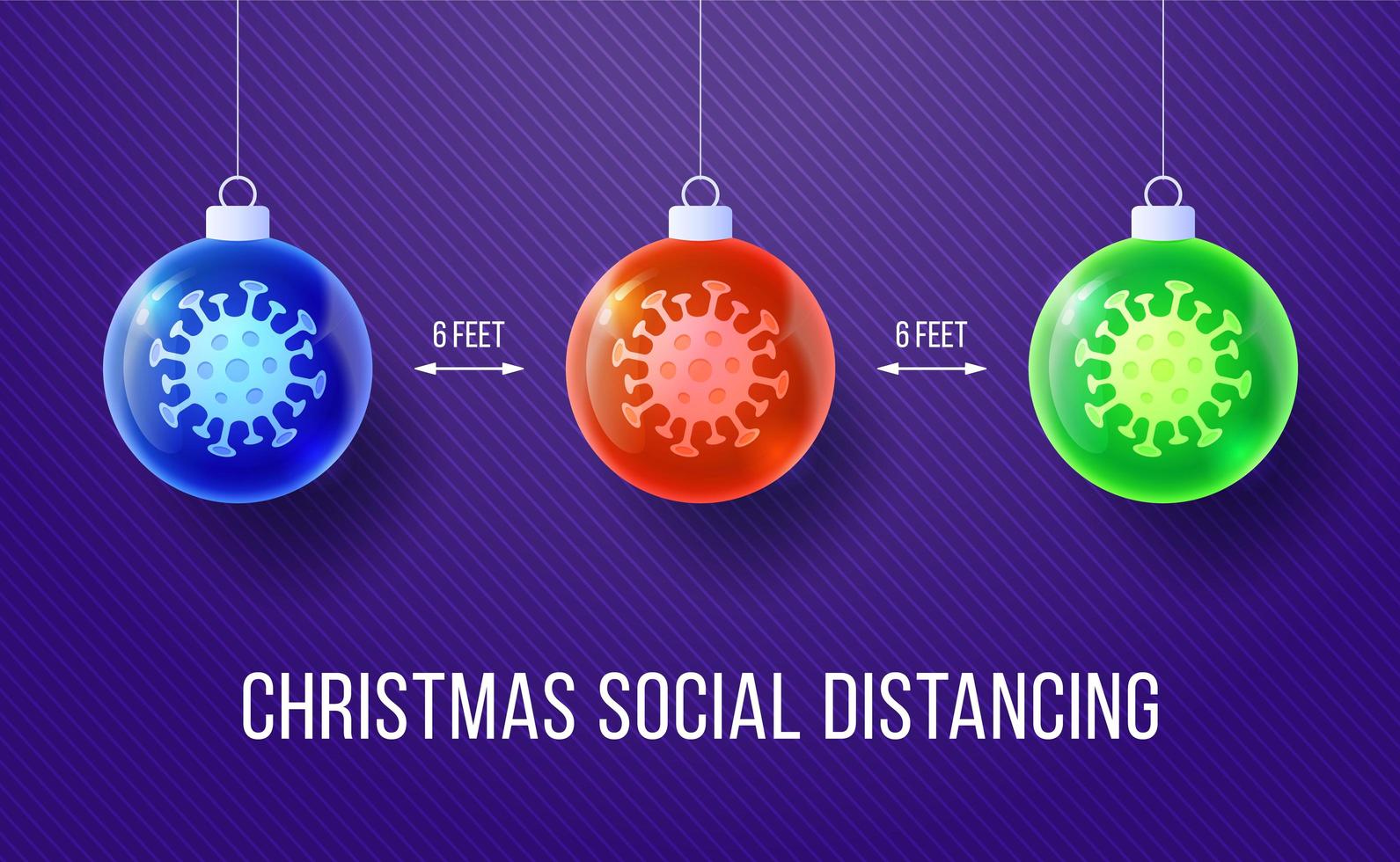 bannière de distance sociale de noël avec des ornements brillants vecteur