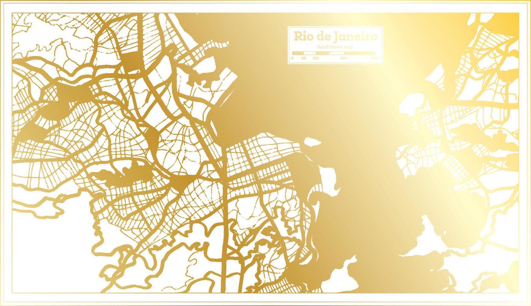 plan de la ville de rio de janeiro au brésil dans un style rétro de couleur dorée. carte muette. vecteur