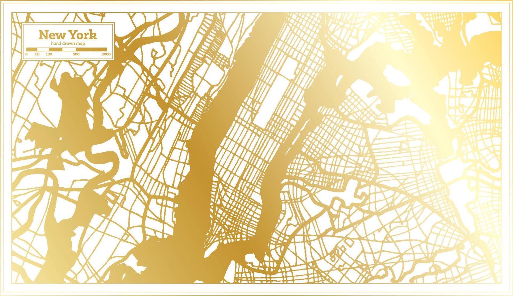 carte de la ville de new york usa dans un style rétro de couleur dorée. carte muette. vecteur