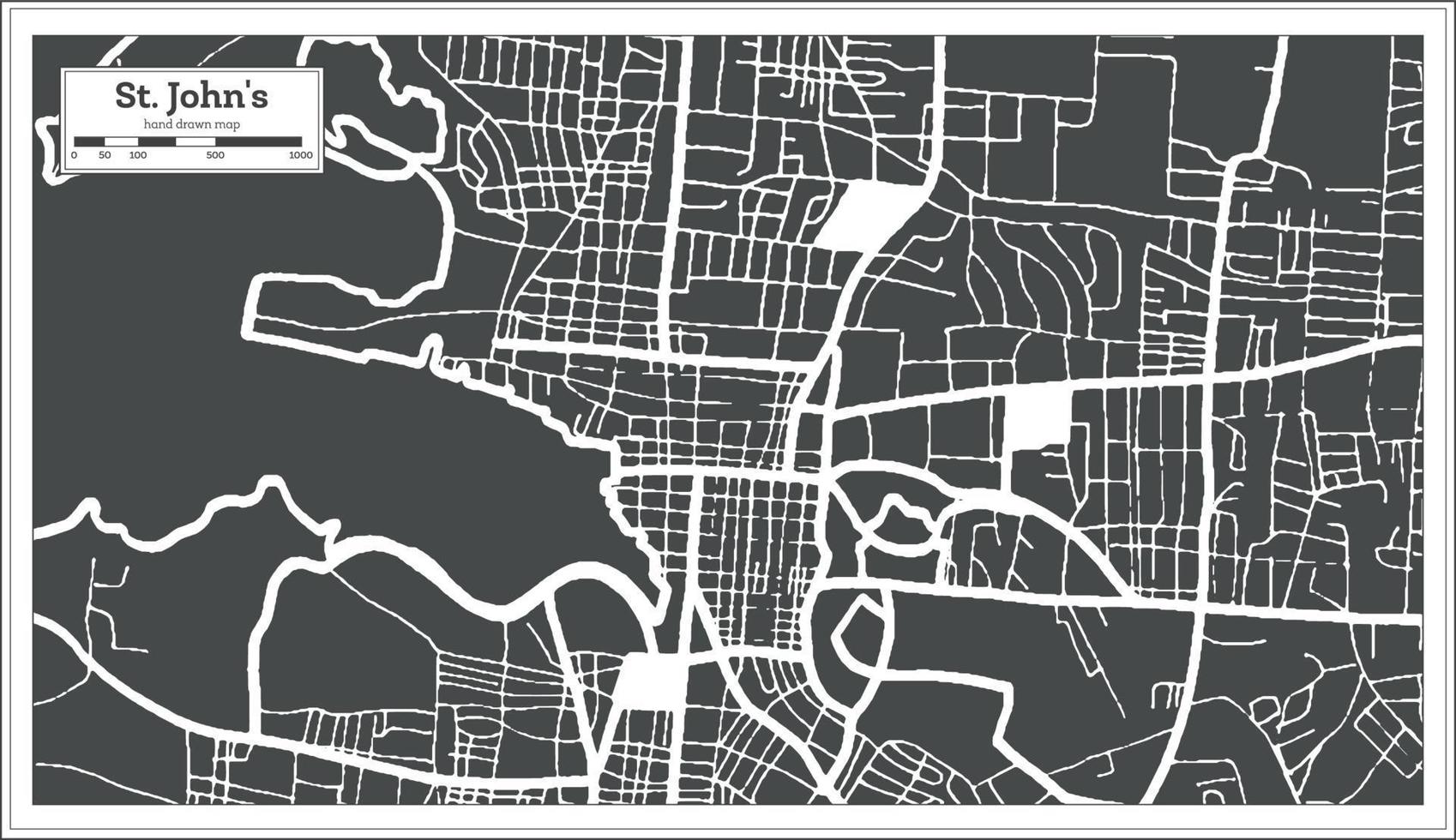 St. plan de la ville d'antigua-et-barbuda de john's en noir et blanc dans un style rétro. carte muette. vecteur