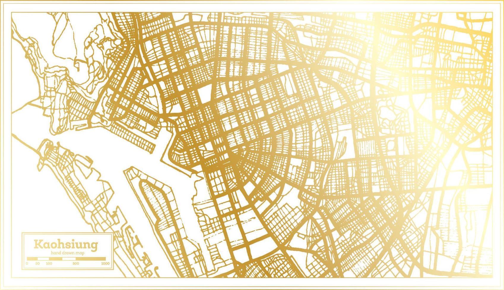 plan de la ville de kaohsiung taiwan dans un style rétro de couleur dorée. carte muette. vecteur