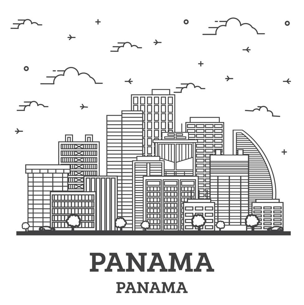 Décrire les toits de la ville de Panama avec des bâtiments modernes isolés sur blanc. vecteur