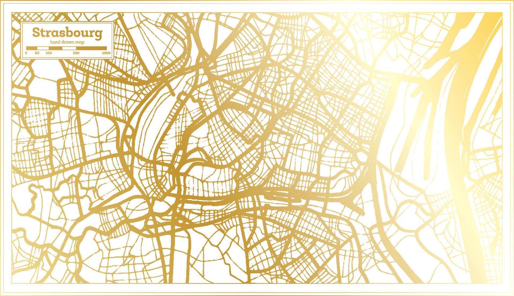 plan de la ville de strasbourg france dans un style rétro de couleur dorée. carte muette. vecteur