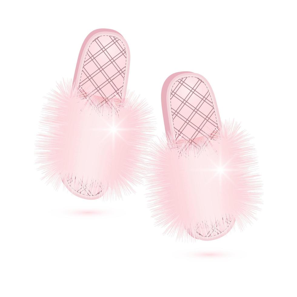 paire de pantoufles de fourrure rose fashion isolées sur blanc. chaussures de luxe pour femmes. vecteur