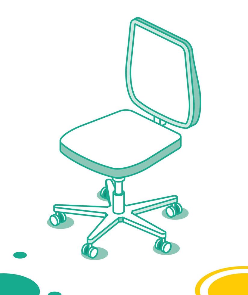 chaise de bureau isométrique sur roulettes. icône de chaise de bureau de contour. meubles pour l'intérieur. vecteur