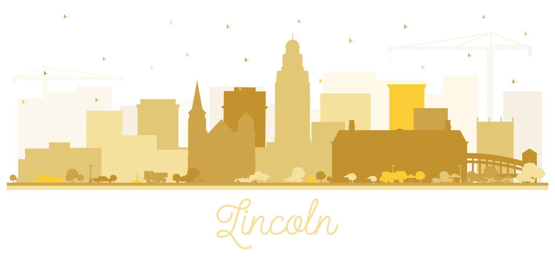 lincoln nebraska silhouette d'horizon de la ville avec des bâtiments dorés isolés sur blanc. vecteur