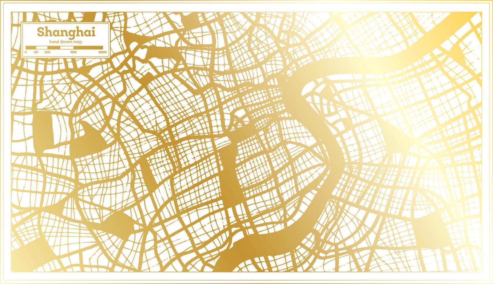 plan de la ville de shanghai en chine dans un style rétro de couleur dorée. carte muette. vecteur