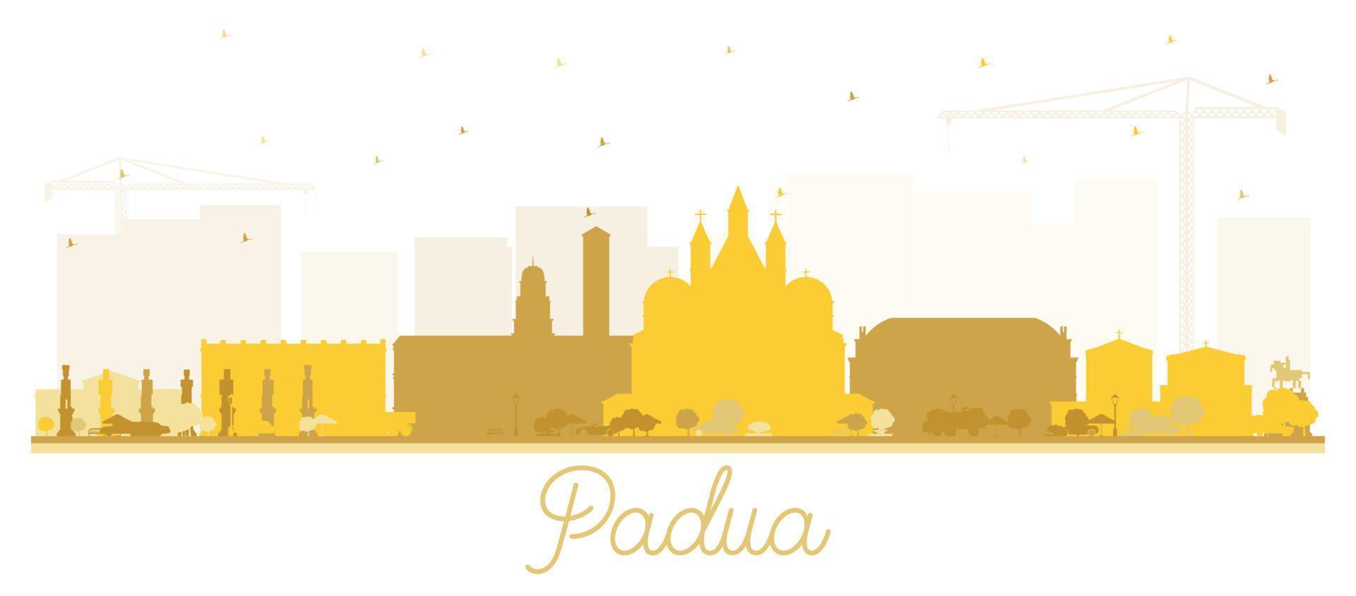 padoue italie silhouette d'horizon de la ville avec des bâtiments dorés isolés sur blanc. vecteur