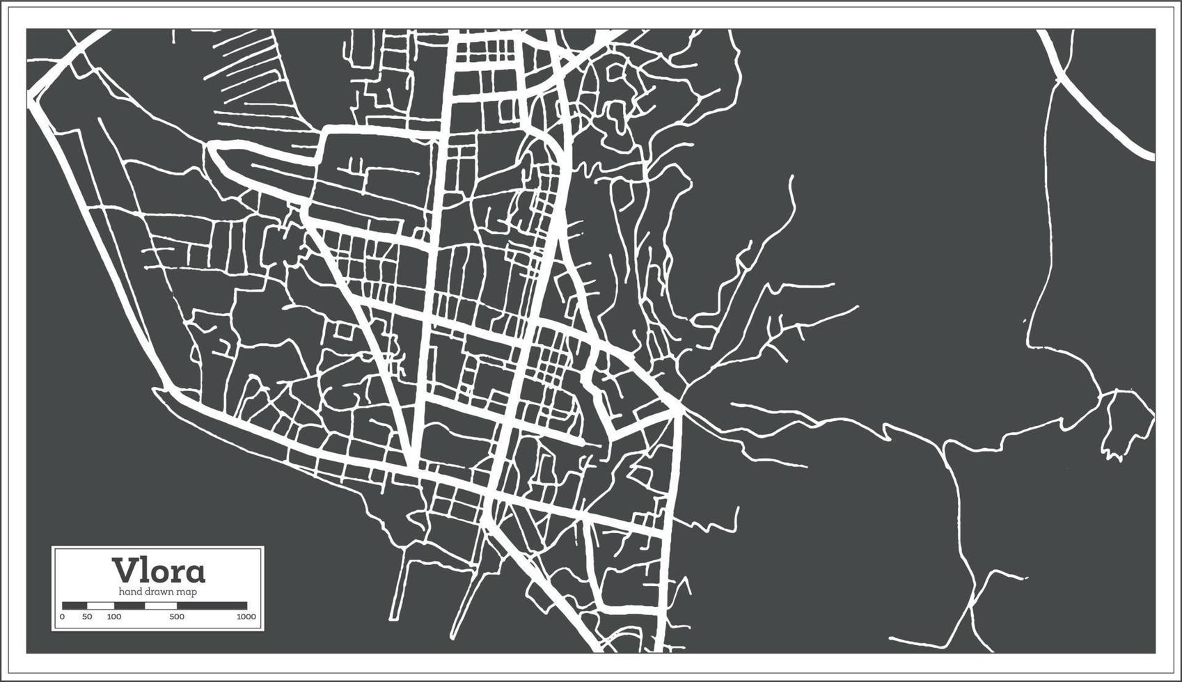 plan de la ville de vlora albanie en noir et blanc dans un style rétro. carte muette. vecteur