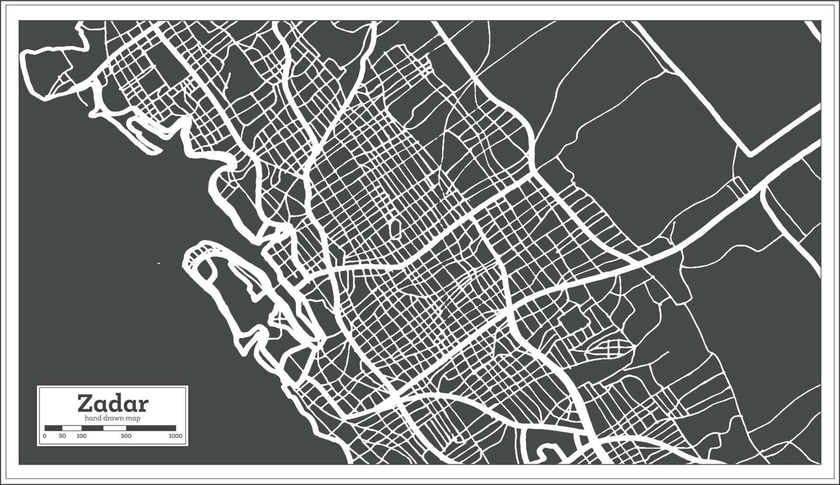 plan de la ville de zadar croatie en noir et blanc dans un style rétro. carte muette. vecteur