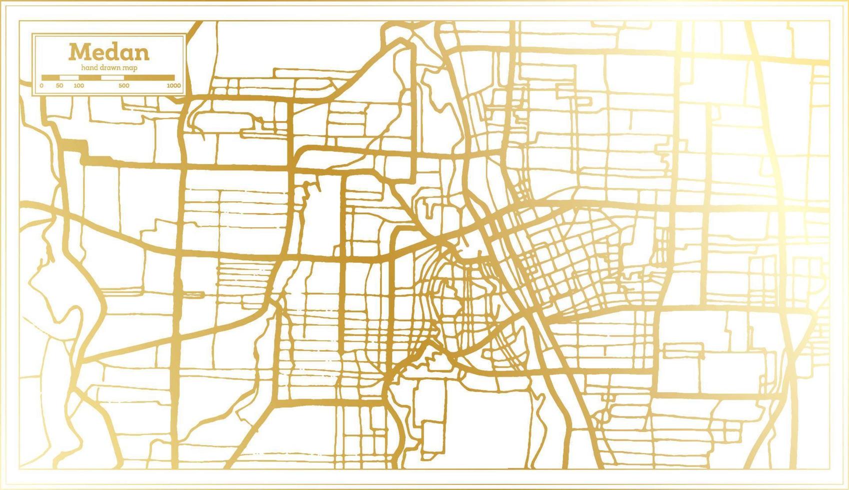 plan de la ville de medan indonésie dans un style rétro de couleur dorée. carte muette. vecteur