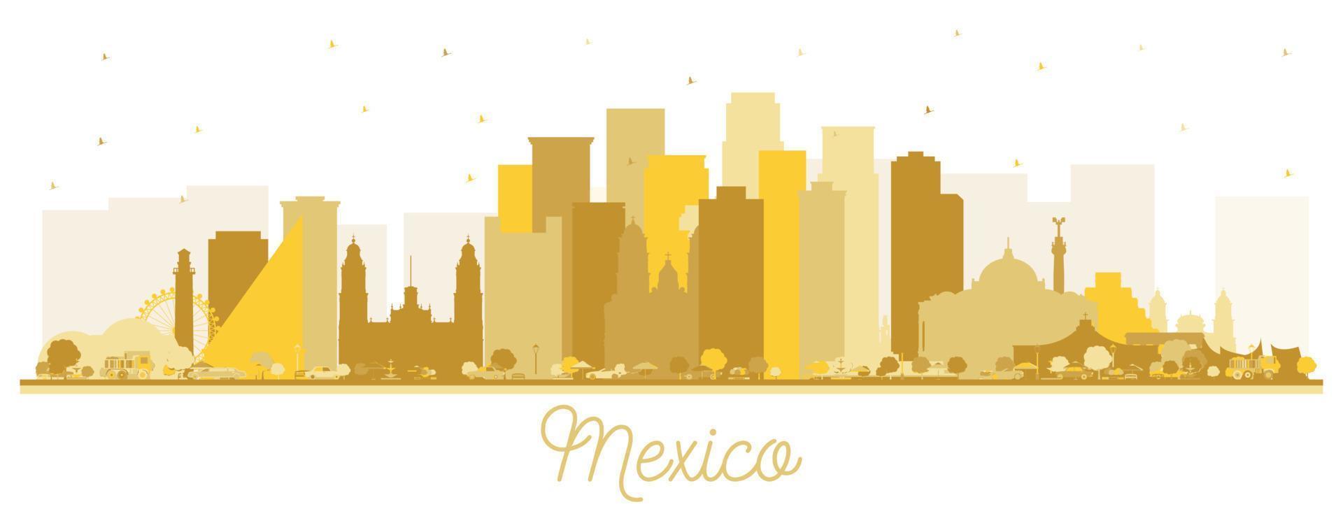 silhouette d'horizon du mexique avec des bâtiments dorés isolés sur blanc. vecteur