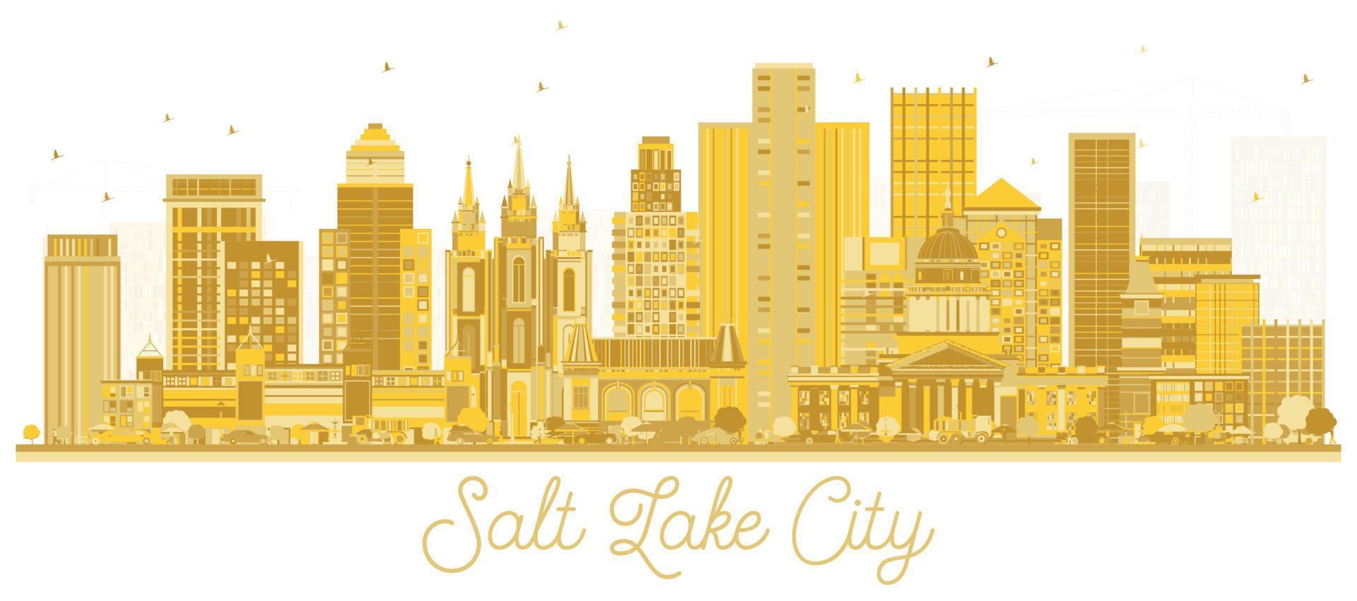 skyline de la ville de salt lake city utah avec des bâtiments dorés isolés sur blanc. vecteur