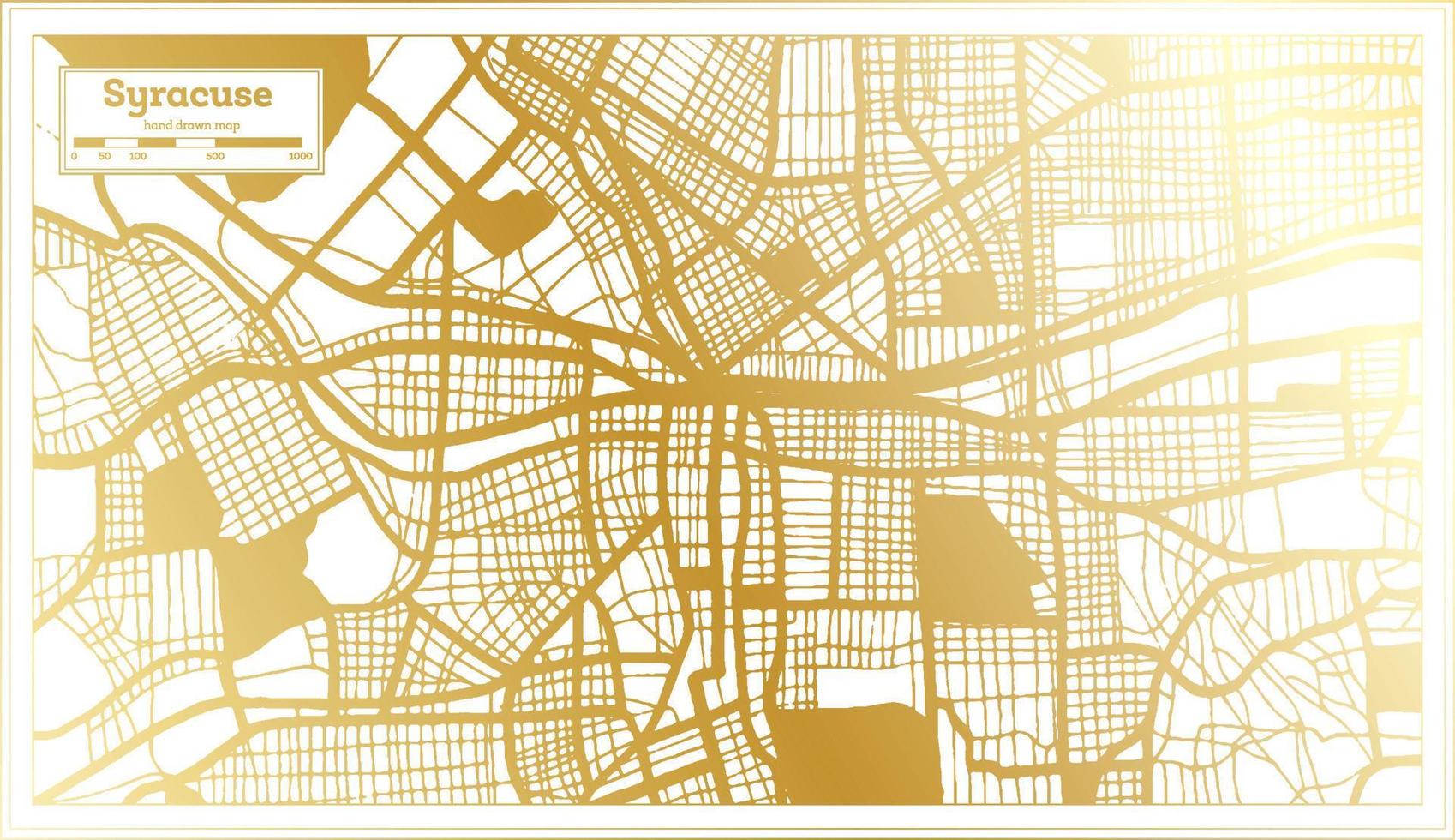 plan de la ville de syracuse usa dans un style rétro de couleur dorée. carte muette. vecteur