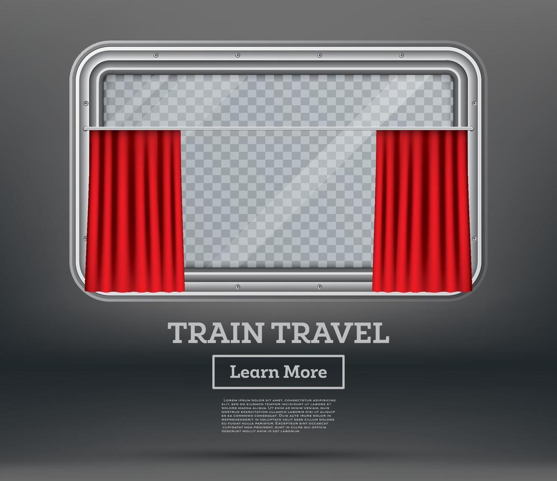 fenêtre de train avec rideau rouge et espace de copie. voyage en train. vecteur