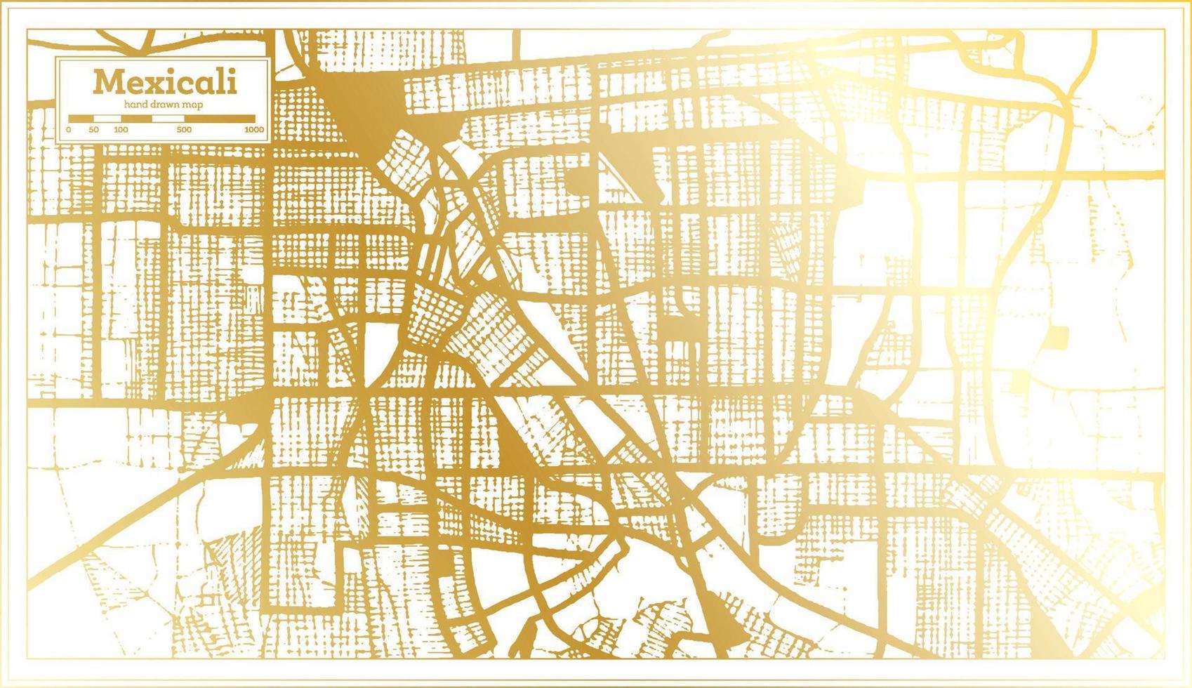 mexicali plan de la ville de mexico dans un style rétro de couleur dorée. carte muette. vecteur
