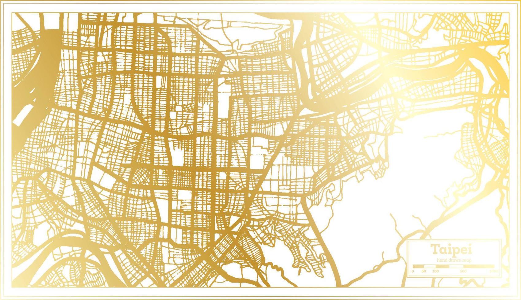 plan de la ville de taipei taiwan dans un style rétro de couleur dorée. carte muette. vecteur
