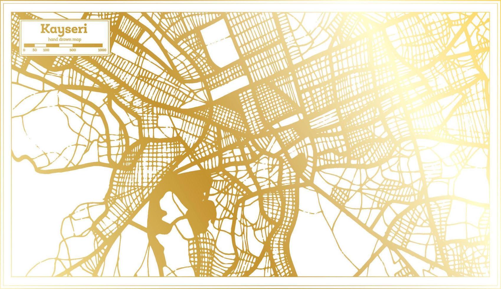 carte de la ville de kayseri turquie dans un style rétro de couleur dorée. carte muette. vecteur