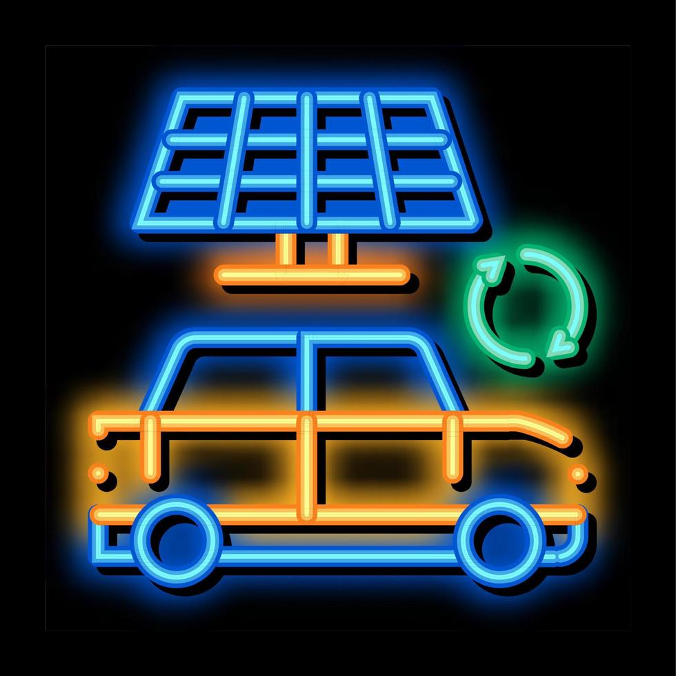 illustration de l'icône de lueur au néon du panneau solaire de la voiture électro vecteur