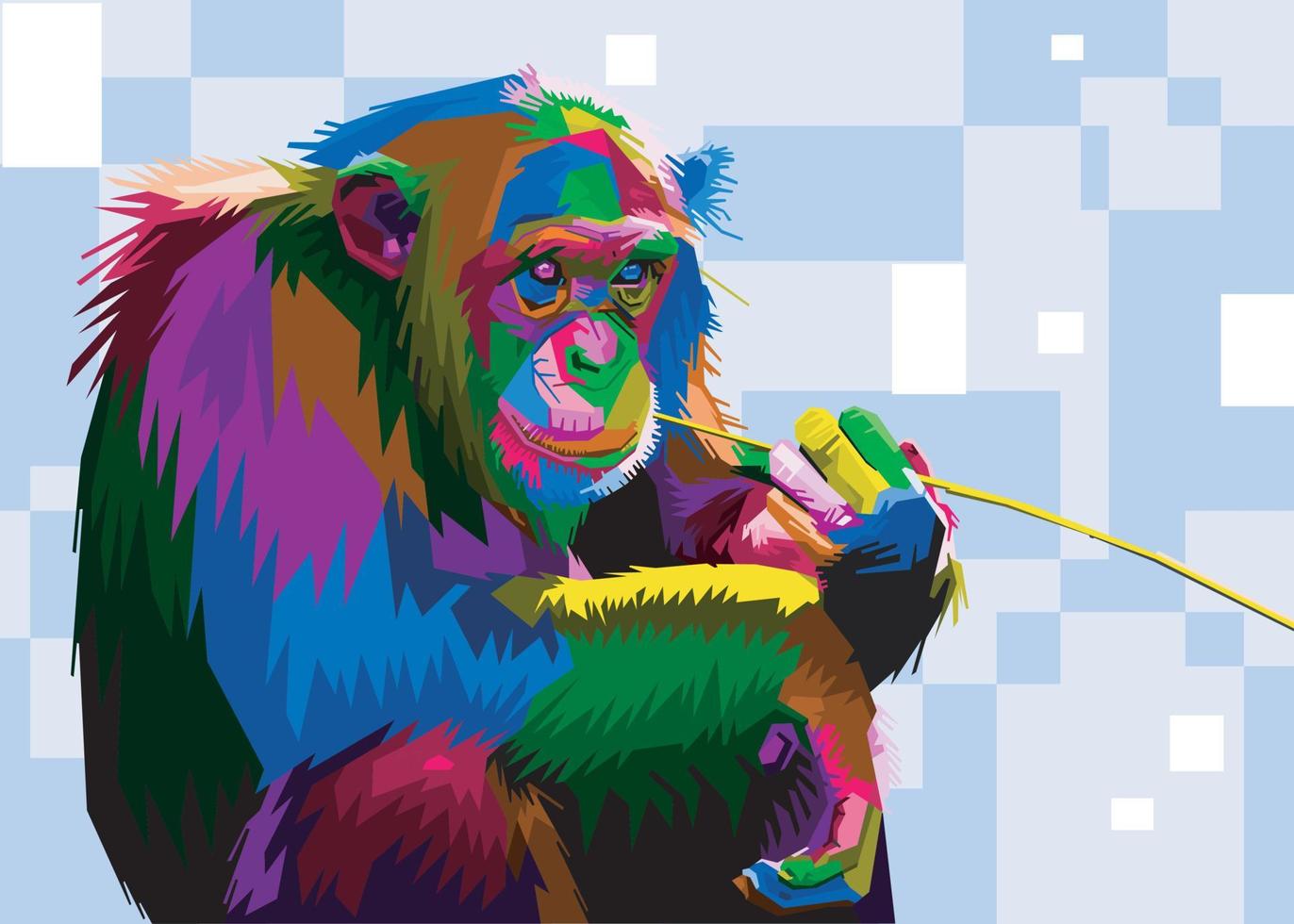 Singe chimpanzé coloré dans un style pop art isolé sur fond noir vecteur