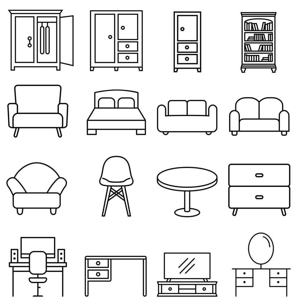 ensemble de vecteurs d'icônes noires de meubles. collection de symboles d'illustration de meubles. vecteur