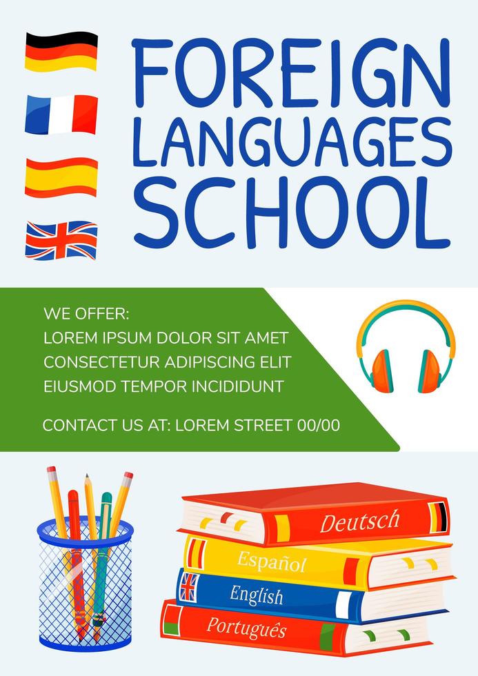 affiche de lécole de langues étrangères vecteur