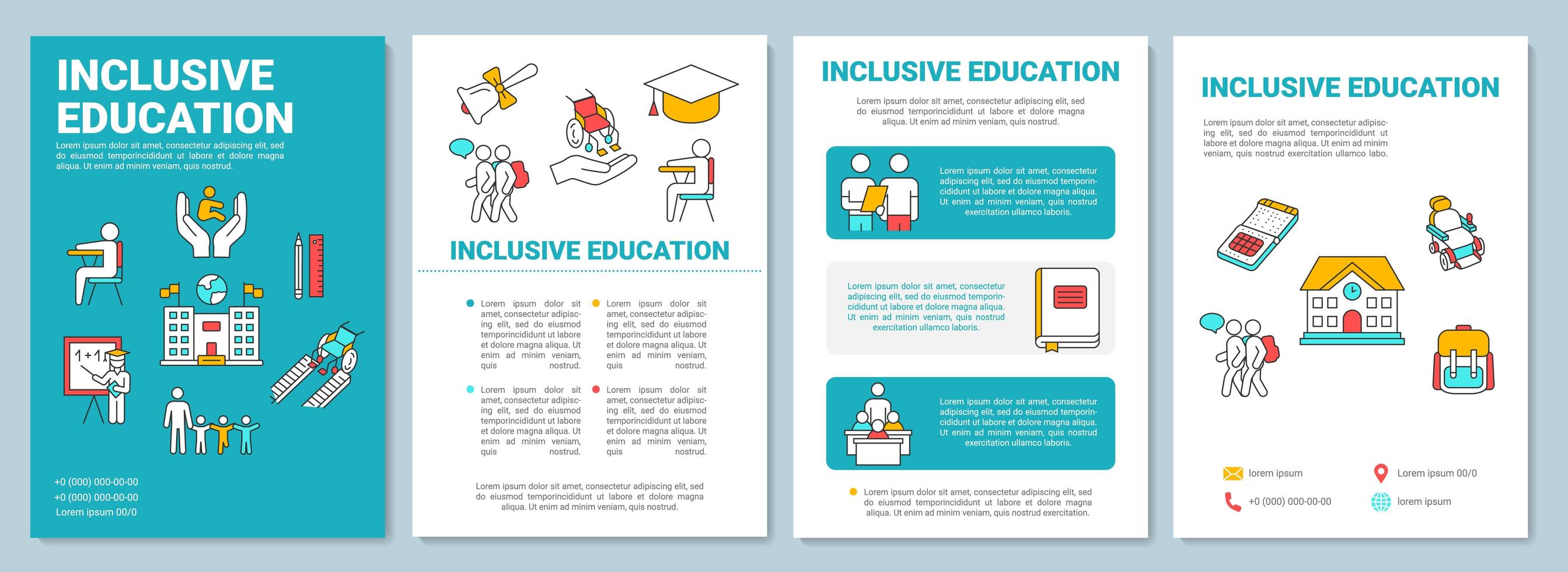 modèle de brochure d'éducation inclusive. programme d'apprentissage pour les personnes handicapées. vecteur