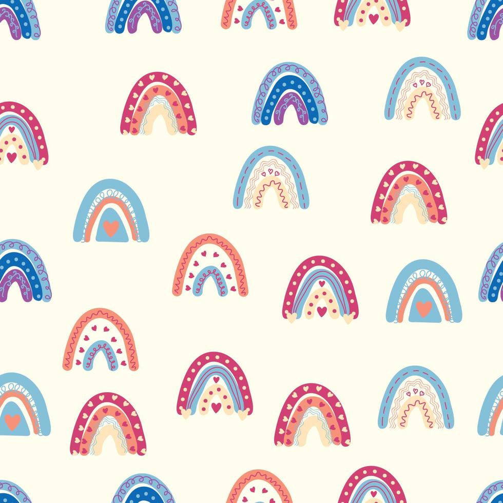 motif arc-en-ciel sans couture dans des couleurs pastel. illustration dessinée à la main de bébé scandinave pour les textiles et les vêtements pour nouveau-nés. vecteur