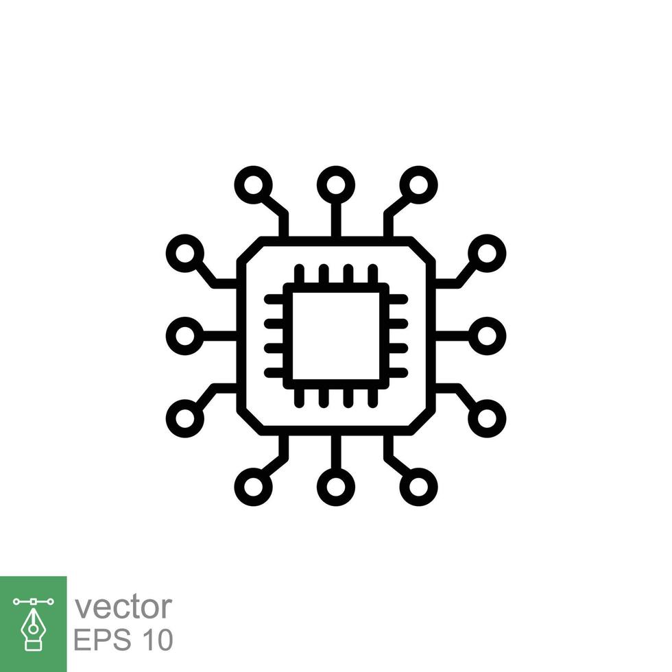 icône de puce électronique. style de contour simple. processeur informatique, puce, logo tech, électronique, concept technologique. conception d'illustration vectorielle de symbole de ligne isolée sur fond blanc. ep 10. vecteur