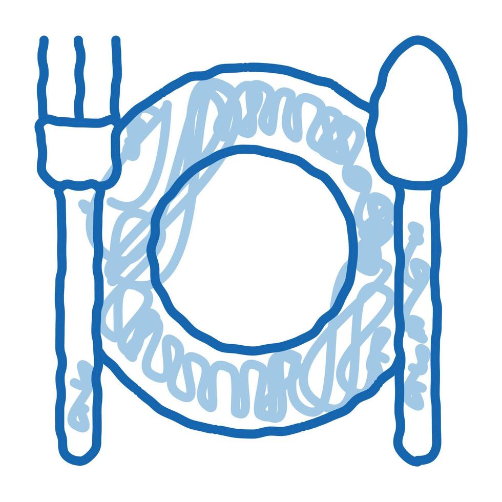 assiette fourchette et cuillère doodle icône illustration dessinée à la main vecteur