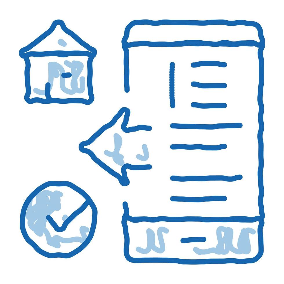 chèque maison application téléphone doodle icône illustration dessinée à la main vecteur